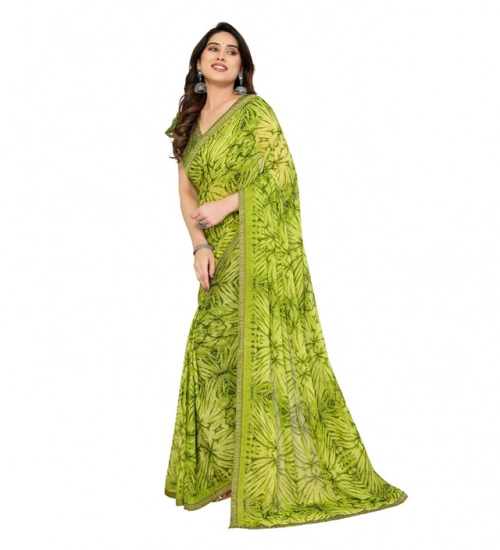 Women's Georgette Printed Saree With Unstitched Blouse 5.5Mtr (Mehendi Green)