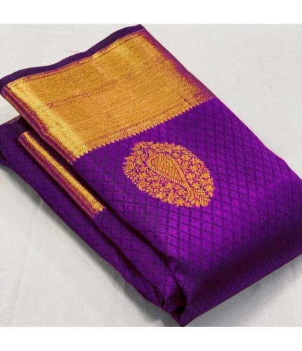 Women's Soft Lichi Silk Printed Saree With Unstitched Blouse 5.5Mtr (Purple)