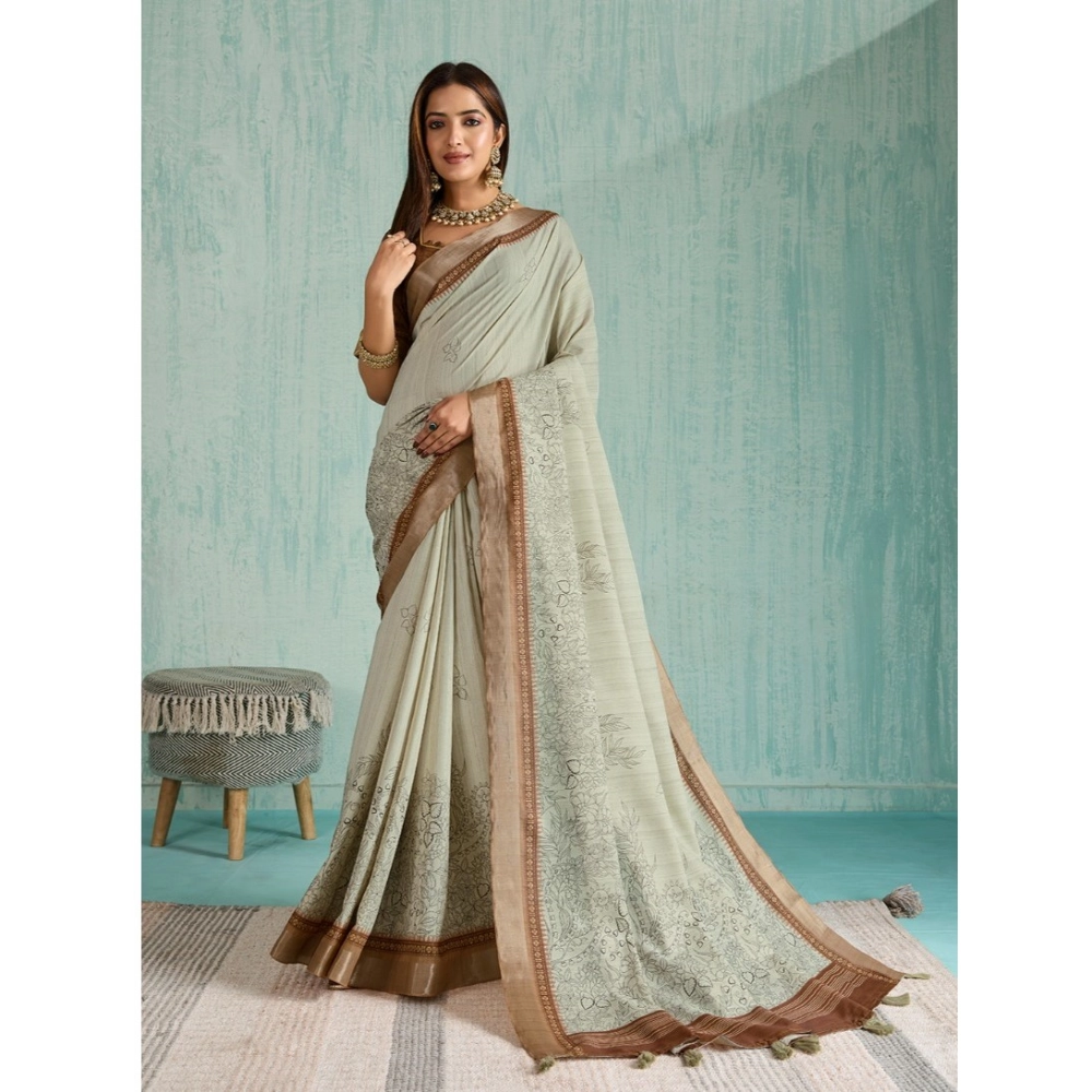 Women's Silk Blend Printed Saree With Unstitched Blouse 5.5Mtr (Green) Women's Silk Blend Printed Saree With Unstitched Blouse 5.5Mtr (Green)
