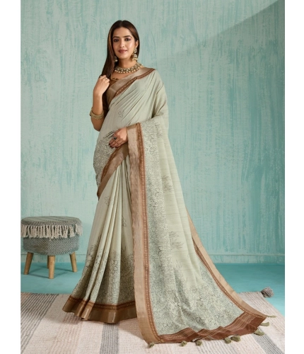 Women's Silk Blend Printed Saree With Unstitched Blouse 5.5Mtr (Green)