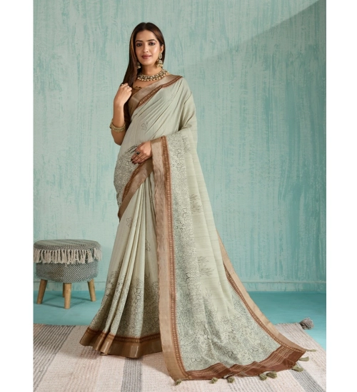 Women's Silk Blend Printed Saree With Unstitched Blouse 5.5Mtr (Green)