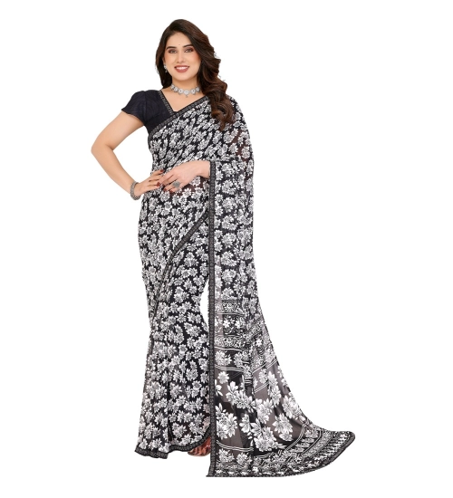 Women's Georgette Printed Saree With Unstitched Blouse 5.5Mtr (Black)