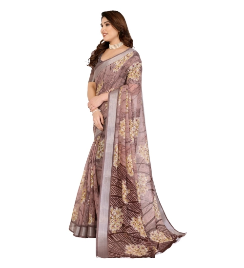 Women's Georgette Printed Saree With Unstitched Blouse 5.5Mtr (Brown)