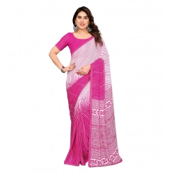 Women's Georgette Printed Saree With Unstitched Blouse 5.5Mtr (Pink)