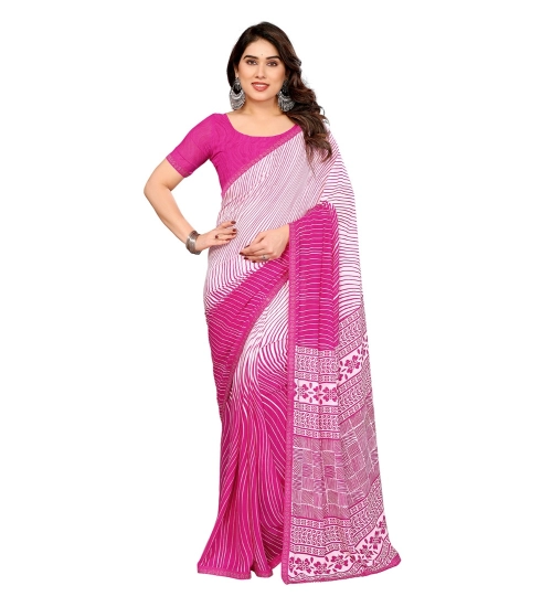 Women's Georgette Printed Saree With Unstitched Blouse 5.5Mtr (Pink)