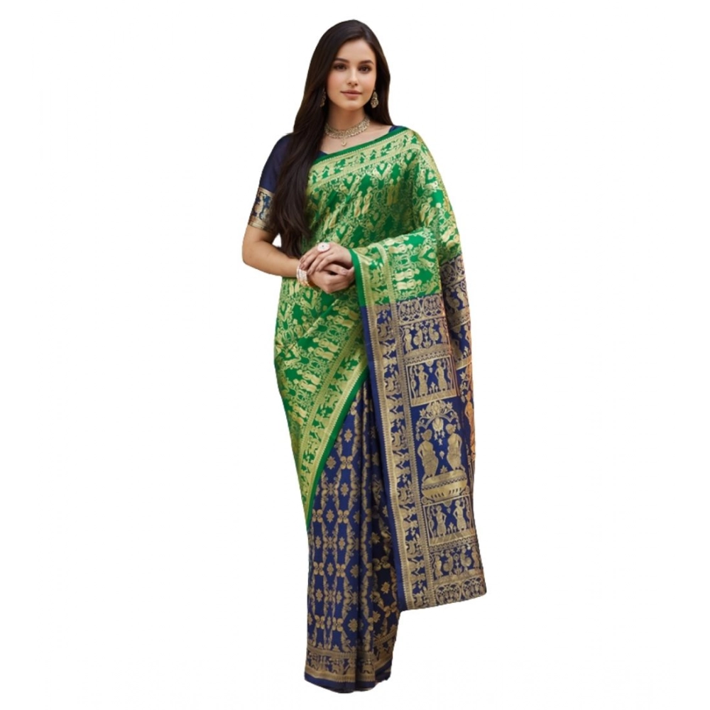 Women's Silk Blend Zari Weaving Saree With Unstitched Blouse 5.5Mtr (Green) Women's Silk Blend Zari Weaving Saree With Unstitched Blouse 5.5Mtr (Green)