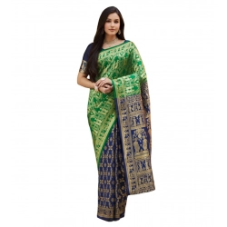 Women's Silk Blend Zari Weaving Saree With Unstitched Blouse 5.5Mtr (Green)
