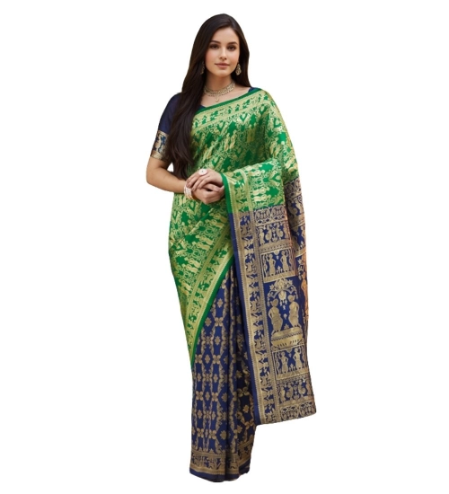 Women's Silk Blend Zari Weaving Saree With Unstitched Blouse 5.5Mtr (Green)