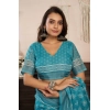 Women's Faux Linen Floral Print Ready to wear Saree With Unstitched Blouse 5.5Mtr (AquaBlue) Women's Faux Linen Floral Print Ready to wear Saree With Unstitched Blouse 5.5Mtr (AquaBlue)