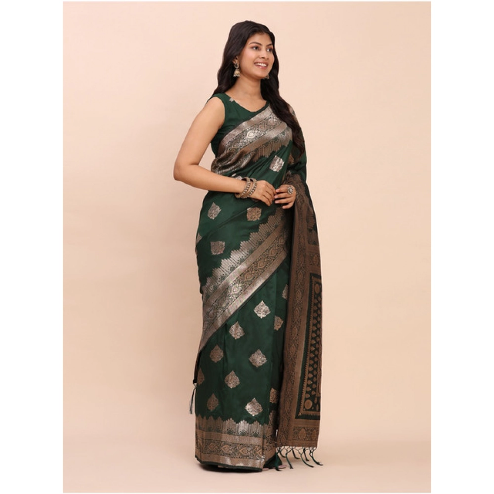 Women's Banarasi Silk Printed Saree With Unstitched Blouse 5.5Mtr (Green) Women's Banarasi Silk Printed Saree With Unstitched Blouse 5.5Mtr (Green)