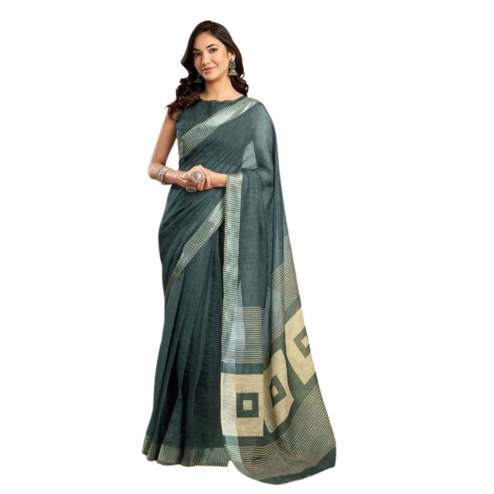 Women's Faux Linen Floral Ready to wear Saree With Unstitched Blouse 5.5Mtr (Light_Teal) Women's Faux Linen Floral Ready to wear Saree With Unstitched Blouse 5.5Mtr (Light_Teal)