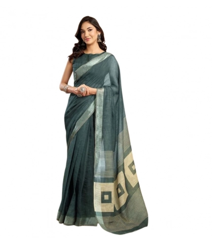 Women's Faux Linen Floral Ready to wear Saree With Unstitched Blouse 5.5Mtr (Light_Teal) Women's Faux Linen Floral Ready to wear Saree With Unstitched Blouse 5.5Mtr (Light_Teal)
