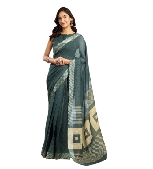 Women's Faux Linen Floral Ready to wear Saree With Unstitched Blouse 5.5Mtr (Light_Teal)