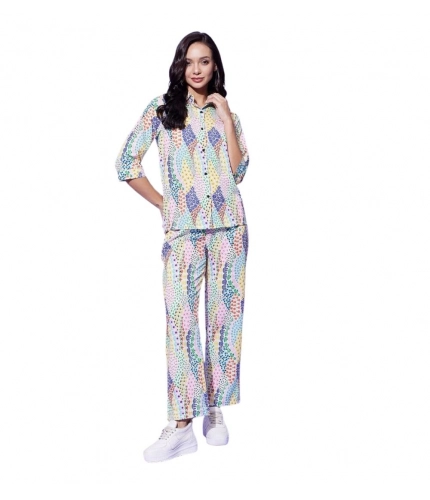 Women's Polyester Floral 3-4th Sleeve Co-Ord Set (Multicolor)