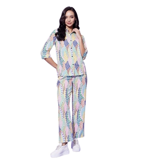 Women's Polyester Floral 3-4th Sleeve Co-Ord Set (Multicolor)