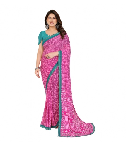 Women's Georgette Printed Saree With Unstitched Blouse 5.5Mtr (Pink)
