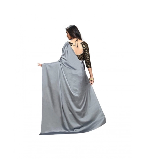 Women's Satin Solid Saree With Unstitched Blouse 5.5Mtr (Grey)