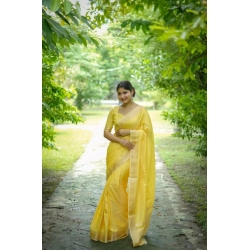 Women's Faux_Banarasi Lining Pattern Saree With Unstitched Blouse 5.5Mtr (Yellow)