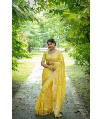 Women's Faux_Banarasi Lining Pattern Saree With Unstitched Blouse 5.5Mtr (Yellow)