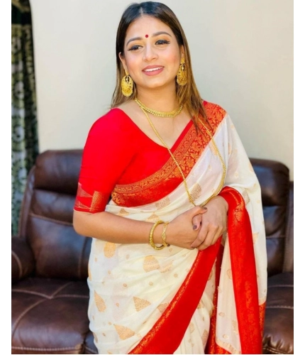 Women's Soft Lichi Silk Printed Saree With Unstitched Blouse 5.5Mtr (White) Women's Soft Lichi Silk Printed Saree With Unstitched Blouse 5.5Mtr (White)