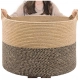 Cotton 16x14 Inch Pack of 1 Storage Basket For Clothes (Beige- Beige Black)