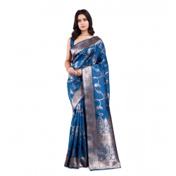 Women's Banarasi Silk Printed Saree With Unstitched Blouse 5.5Mtr (Pinch)
