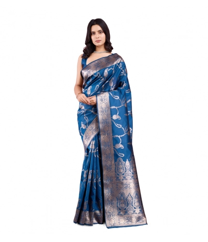 Women's Banarasi Silk Printed Saree With Unstitched Blouse 5.5Mtr (Pinch)