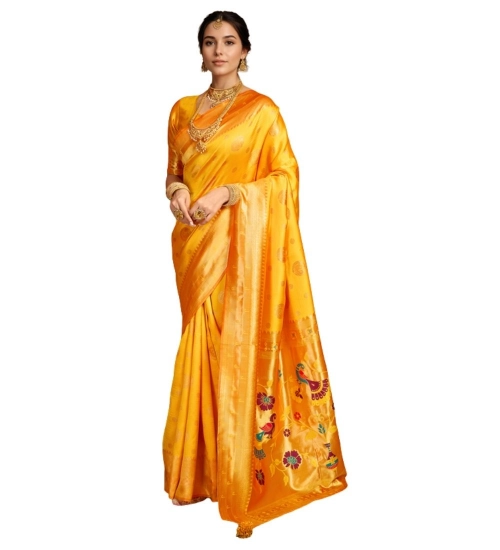 Women's Silk Blend Paithani Saree With Unstitched Blouse 5.5Mtr (Mustard)