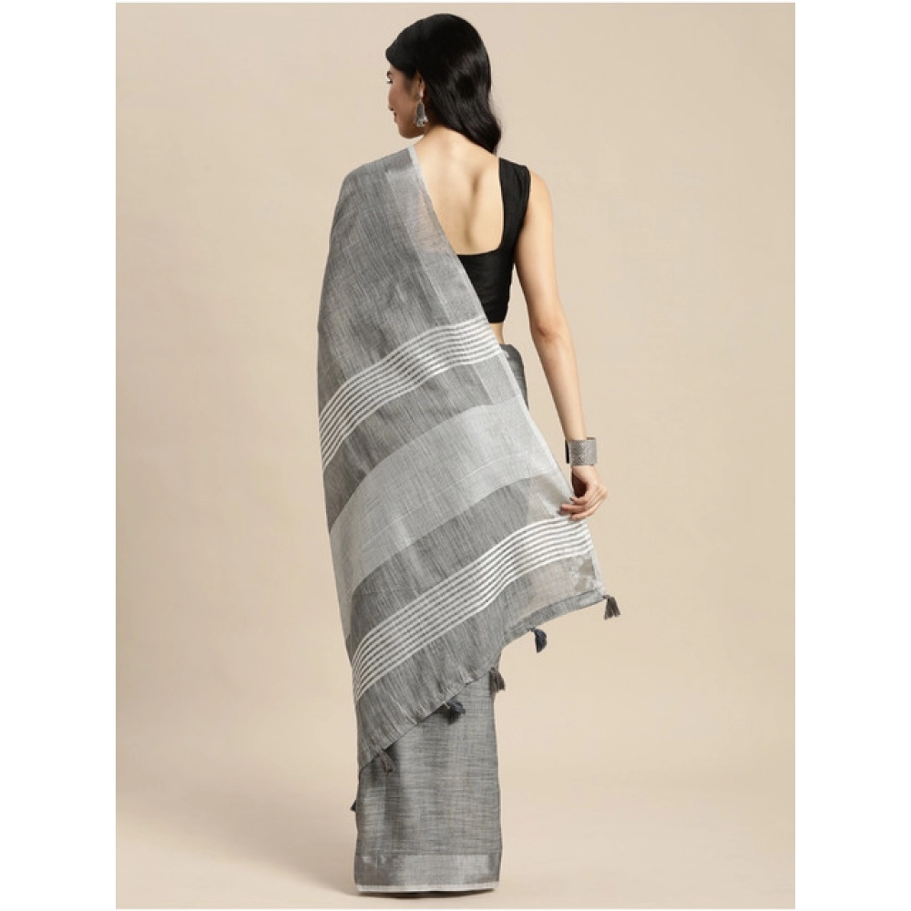 Women's Linen Cotton Printed Saree With Unstitched Blouse 5.5Mtr (Dark Grey) Women's Linen Cotton Printed Saree With Unstitched Blouse 5.5Mtr (Dark Grey)