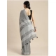 Women's Linen Cotton Printed Saree With Unstitched Blouse 5.5Mtr (Dark Grey)