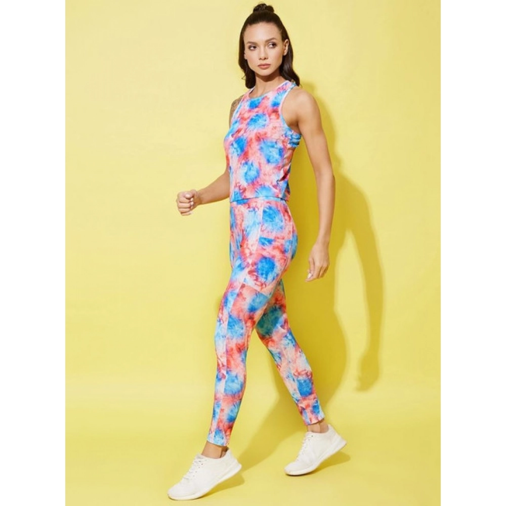 Women's Polyester Lycra Printed Sleeveless Active Wear (Multicolor)