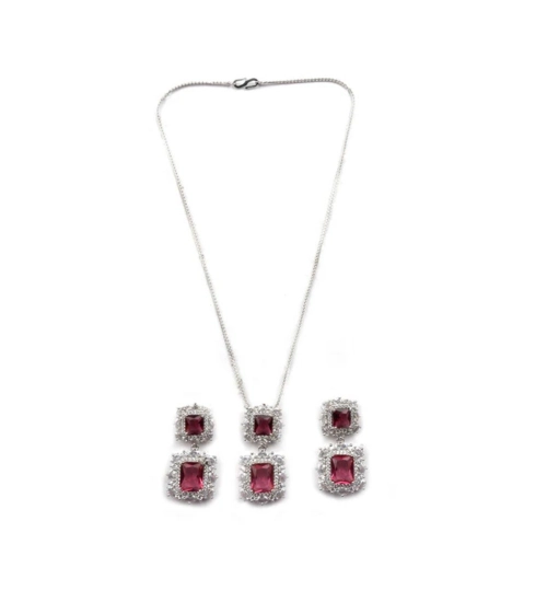 Women's Brass Silver Plated Pendant Set (Red) Women's Brass Silver Plated Pendant Set (Red)