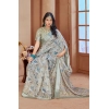 Dropship Women's Printed Cotton Linen Saree withPrinted  Saree With Unstitched Blouse (Mint Green, 5-6Mtrs)