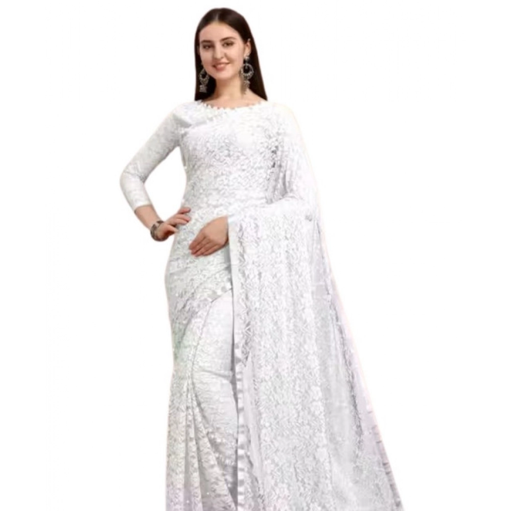Women's Net Self Design Saree With Unstitched Blouse 5.5Mtr (White) Women's Net Self Design Saree With Unstitched Blouse 5.5Mtr (White)