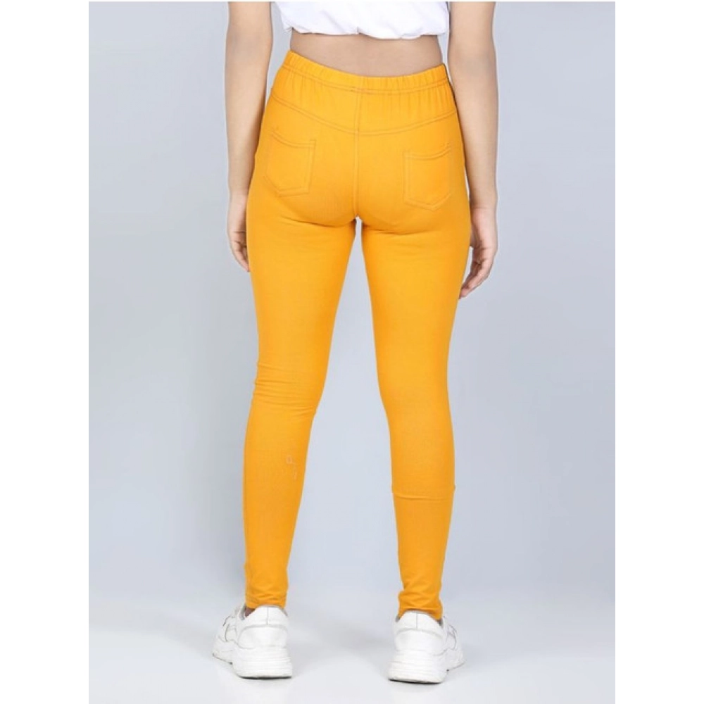 Girl's Cotton Lycra Solid Elasticated Jeggings (Mustard) Girl's Cotton Lycra Solid Elasticated Jeggings (Mustard)