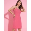 Women's Polyester Lycra Solid Shoulder Straps Dress (Pink)