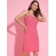 Women's Polyester Lycra Solid Shoulder Straps Dress (Pink)