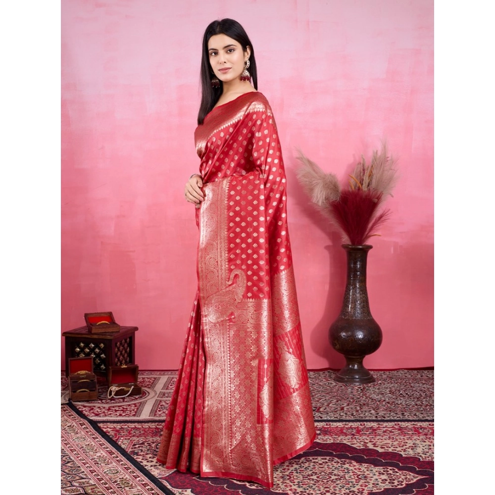 Women's Banarasi Silk Printed Saree With Unstitched Blouse 5.5Mtr (Red) Women's Banarasi Silk Printed Saree With Unstitched Blouse 5.5Mtr (Red)