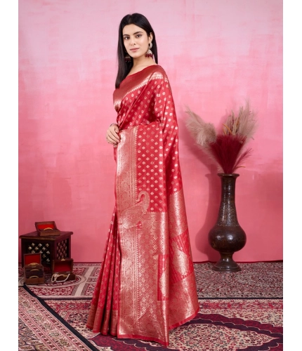 Women's Banarasi Silk Printed Saree With Unstitched Blouse 5.5Mtr (Red) Women's Banarasi Silk Printed Saree With Unstitched Blouse 5.5Mtr (Red)