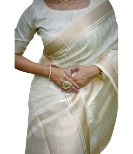 Women's Faux_Banarasi Lining Pattern Saree With Unstitched Blouse 5.5Mtr (Off_White)