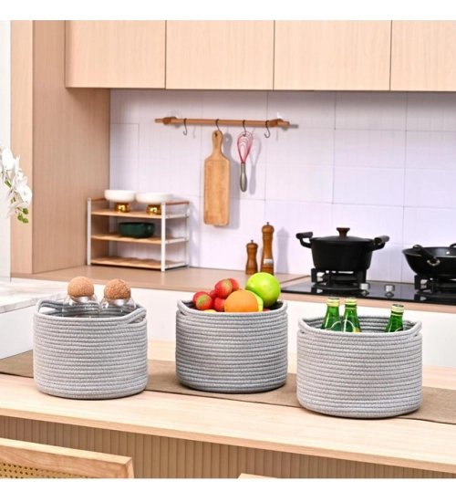 Cotton 9x7 Inch Pack of 3 Storage Basket For Clothes (Gray) Cotton 9x7 Inch Pack of 3 Storage Basket For Clothes (Gray)