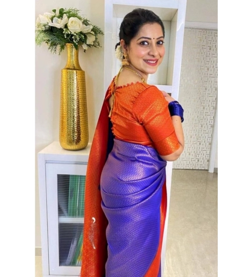 Women's Soft Lichi Silk Printed Saree With Unstitched Blouse 5.5Mtr (Blue)