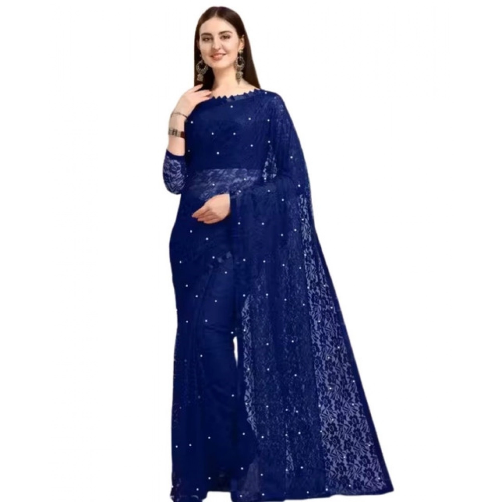 Women's Net Self Design Saree With Unstitched Blouse 5.5Mtr (Navy Blue) Women's Net Self Design Saree With Unstitched Blouse 5.5Mtr (Navy Blue)