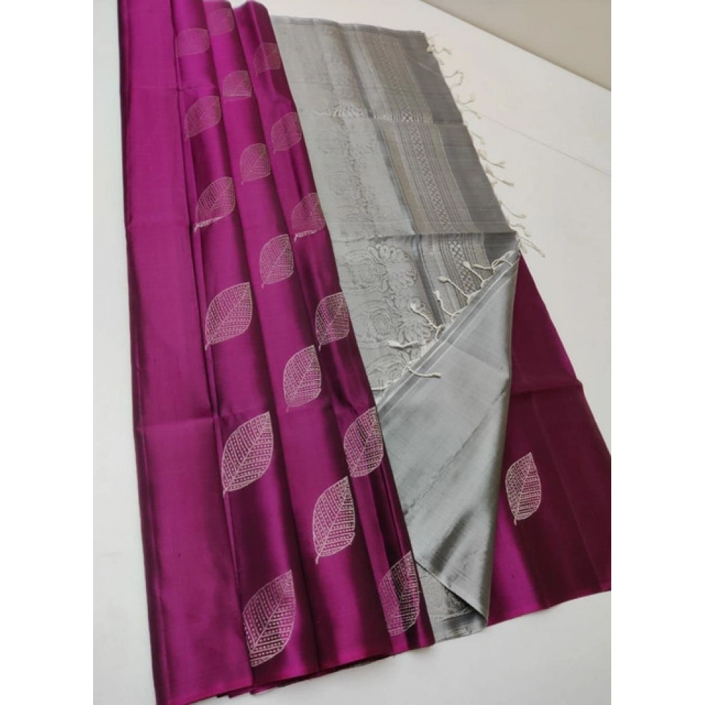 Women's Litchi silk Printed Saree With Unstitched Blouse (Pink)