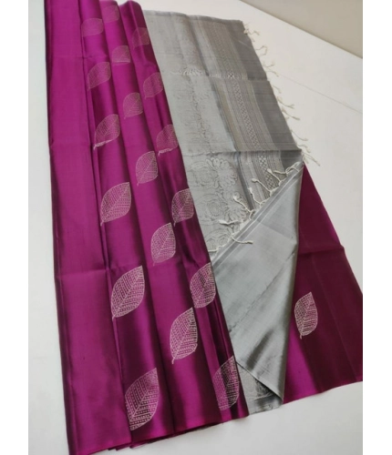 Women's Litchi silk Printed Saree With Unstitched Blouse (
Magenta With Silver)