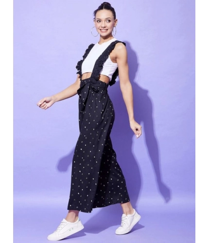 Women's Rayon Pinafore Shoulder Straps Jumpsuit (Black)