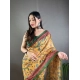 Women's Linen Printed Saree With Unstitched Blouse 5.5Mtr (Yellow)