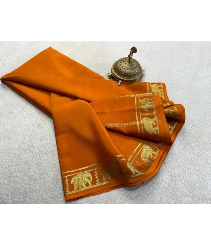 Women's Crepe Chit Pallu Solid Saree With Unstitched Blouse 5.5Mtr (Orange) Women's Crepe Chit Pallu Solid Saree With Unstitched Blouse 5.5Mtr (Orange)