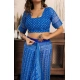Women's Faux Linen Geometric Print Ready to wear Saree With Unstitched Blouse 5.5Mtr (Blue)