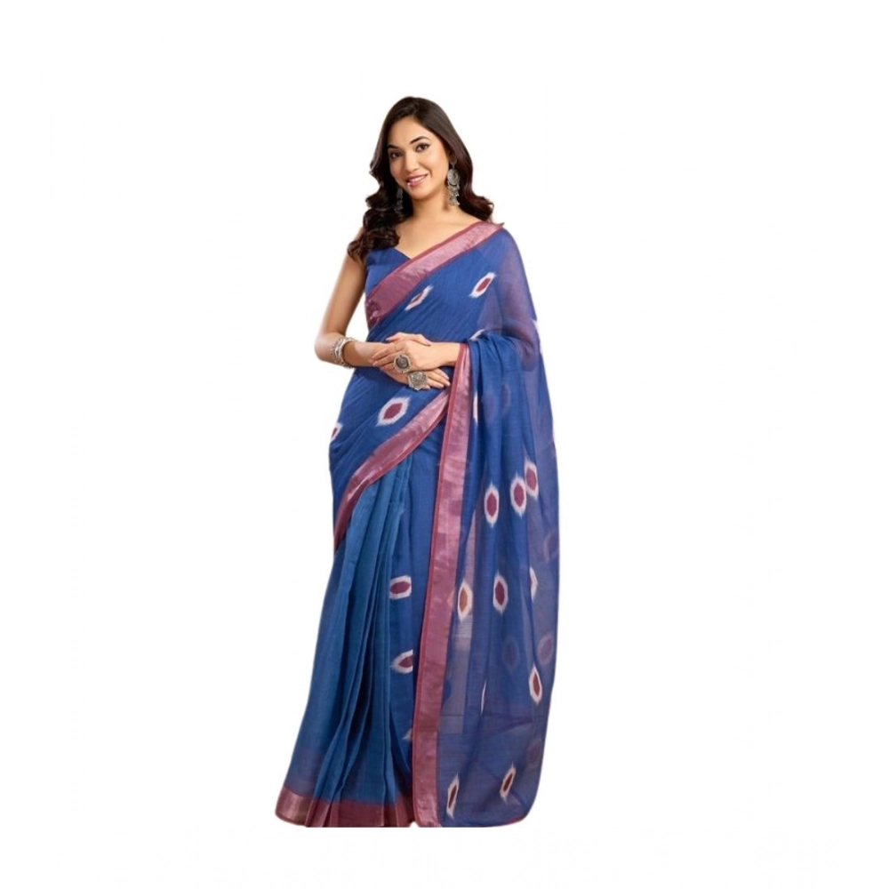 Women's Linen Cotton Printed Ready To Wear Saree With Unstitched Blouse 5.5 Mtr (Blue) Women's Linen Cotton Printed Ready To Wear Saree With Unstitched Blouse 5.5 Mtr (Blue)